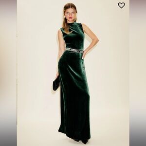 Reformation Yarden Green Velvet Dress